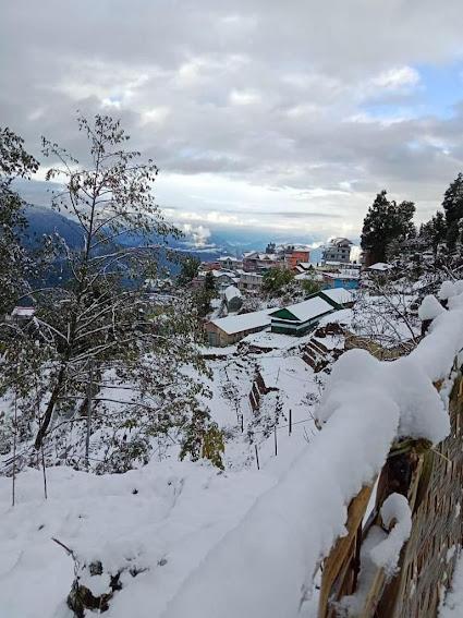 Snowfall over Phadamchen village in winter