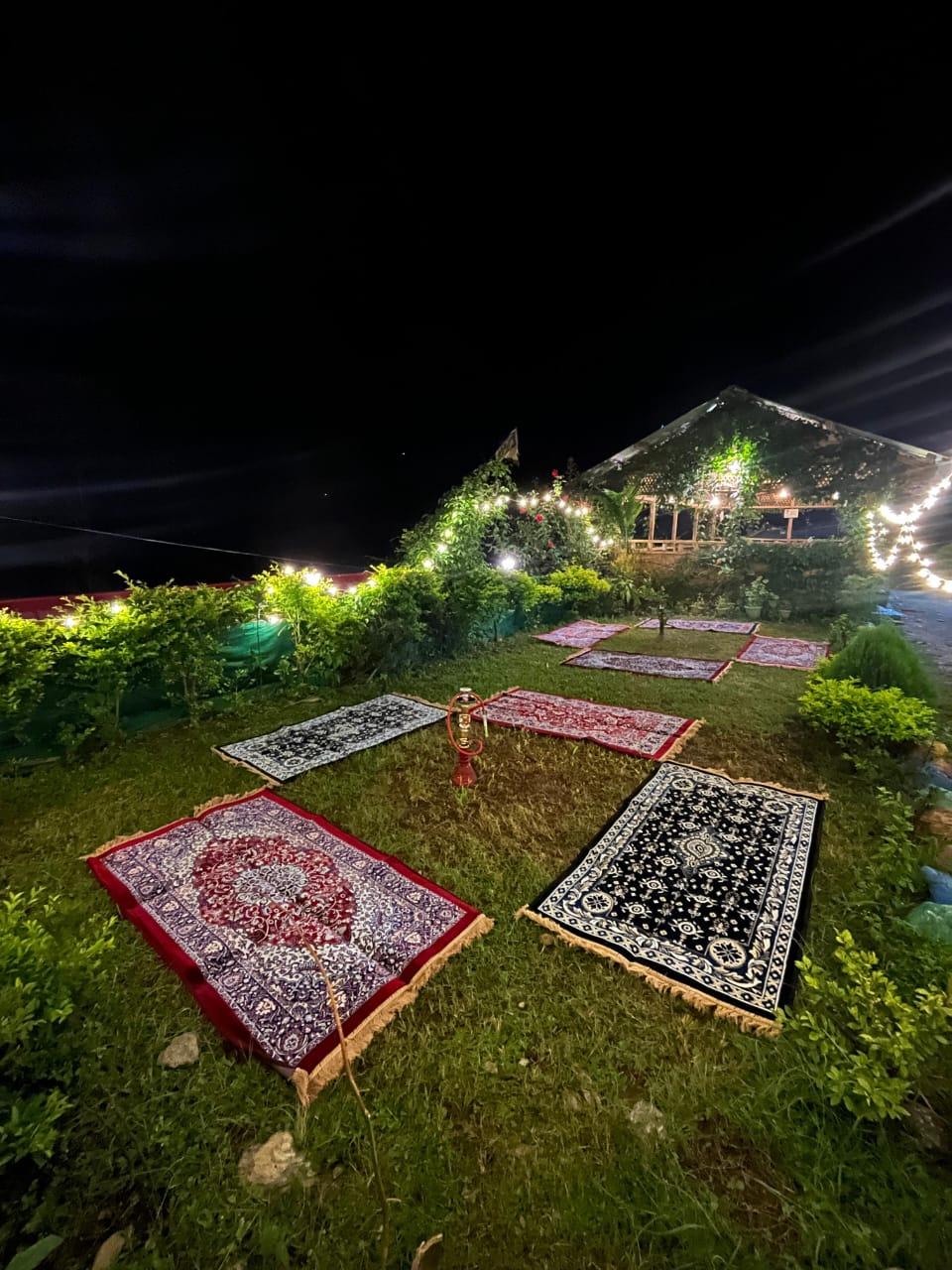 Lawn in front of the cottages
